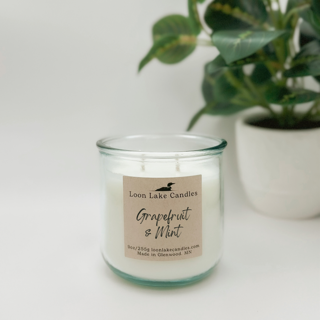 Grapefruit & Mint 9 oz Recycled Glass Candle